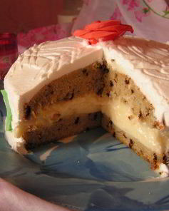 Тортик с заварным лимонно-сгущенным кремом и сливками