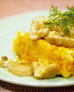 Суфле из овощей под маслятами в сметане