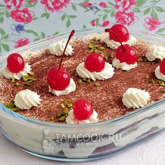 Рецепт тирамису на шоколадном бисквите без яиц