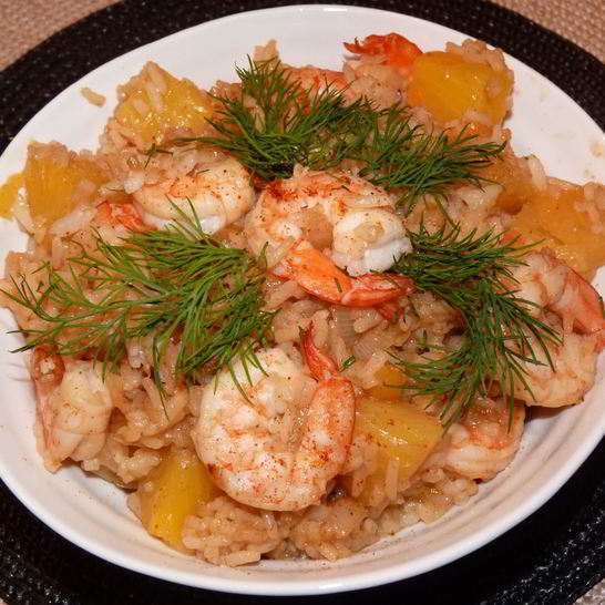Рецепт риса с креветками и ананасом