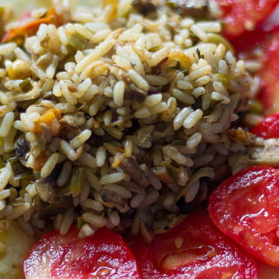 Рецепт риса с шампиньонами и курицея