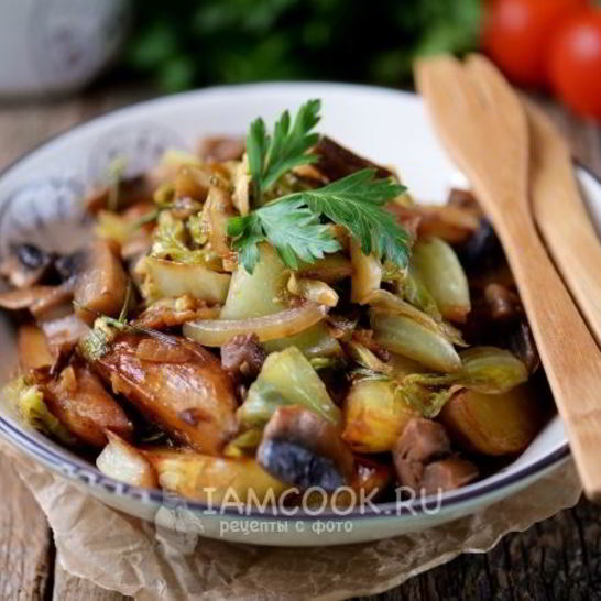 Рецепт жареной картошки с капустой на сковороде