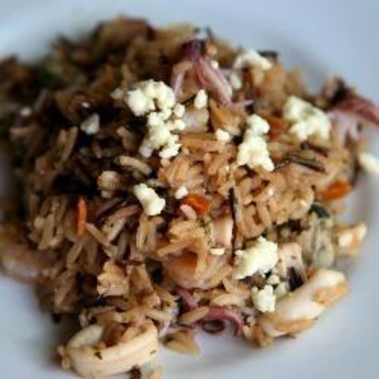 Рецепт жаренного риса с морепродуктами и горганзолой