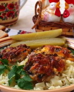 Шампиньоны со свининой в духовке