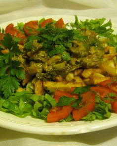 Тушеные грибы с курицей