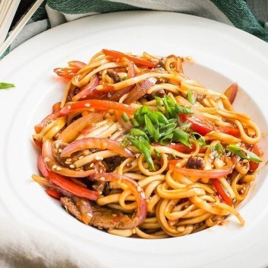 Рецепт лапши удон со свининой в сладком соусе