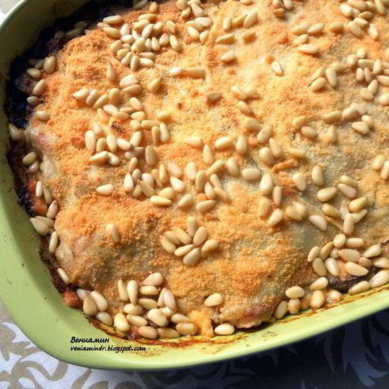 Рецепт блинной лазанья с шампиньонами и луком-пореем