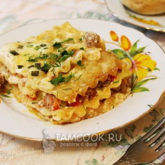 Рецепт лазаний с фаршем, помидорами и сыром