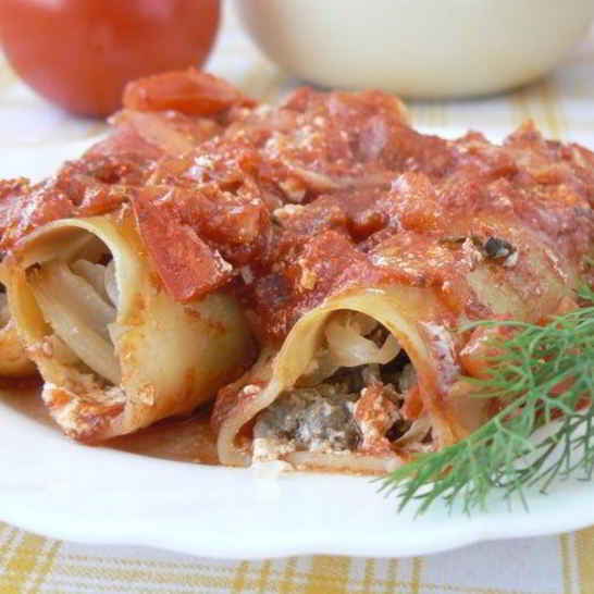 Рецепт каннелоней с фаршем и капустой в томатном соусе