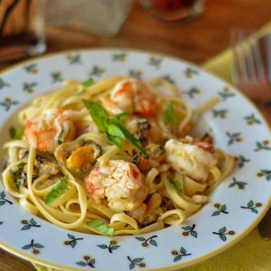 Рецепт пасты с морепродуктами в сливочном соусе