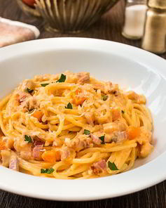 Паста с тыквой и беконом