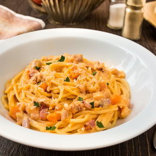 Рецепт пасты с тыквой и беконом