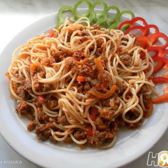 Рецепт спагетти с фаршем и овощами