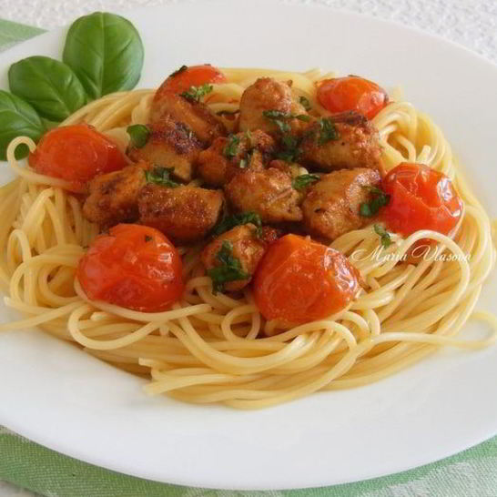 Рецепт спагетти со сладкой курицей и черри