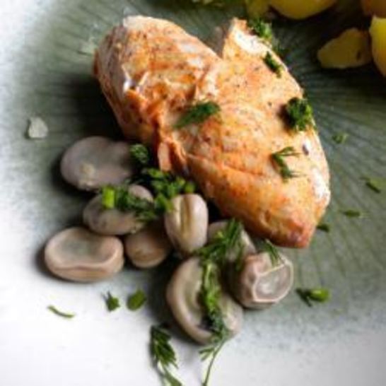 Рецепт жареных куриных грудок со свежими бобами