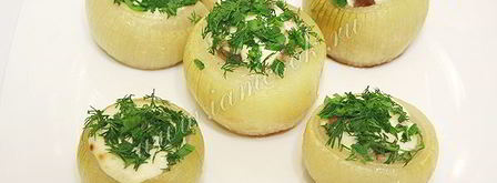 лук запеченный, фаршированный грибами и ветчиной. Шаг 12