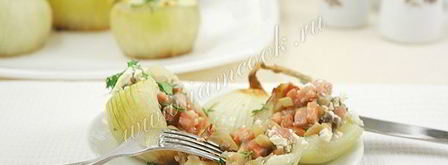 лук запеченный, фаршированный грибами и ветчиной. Шаг 14