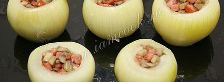 лук запеченный, фаршированный грибами и ветчиной. Шаг 9