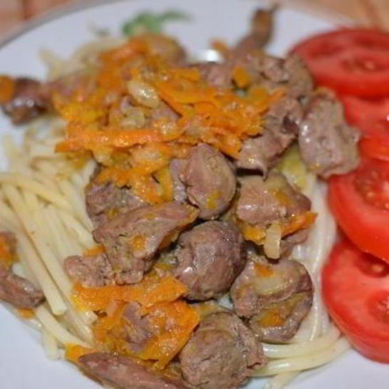 Рецепт куриной печени, тушенной с луком и морковью