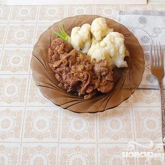 Рецепт нежной печени с цветной капустой