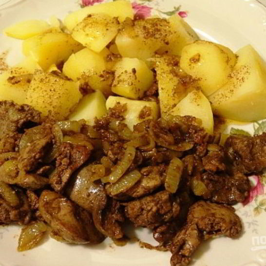 Рецепт печени куриной, тушенной с луком