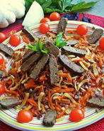 Печенка с овощами и гречкой