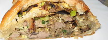 плетенка из слоеного теста, с баклажанами и куриной печенью. Шаг 9