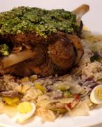 Баранья нога с овощным пловом