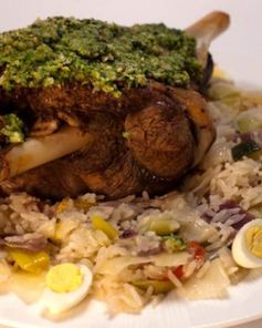 Баранья нога с овощным пловом