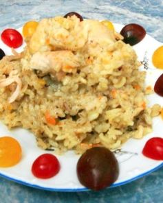 Плов на плите в казане из курицы