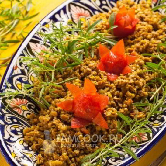 Рецепт постного плова из гречки с соевым мясом