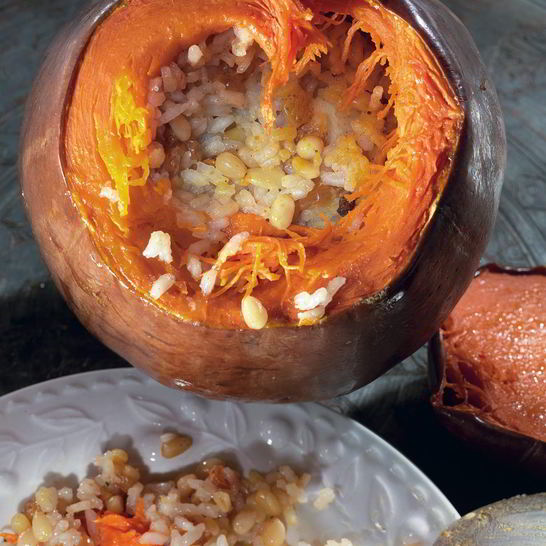 Рецепт тыквы, фаршированной сладким пловом