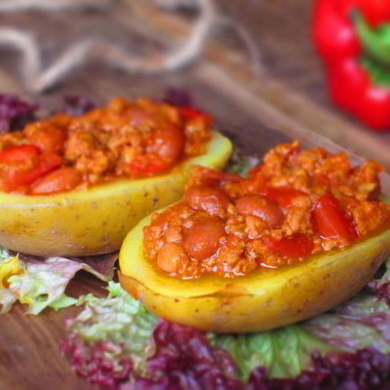 Рецепт картофель, фаршированный мясным рагу с фасолью