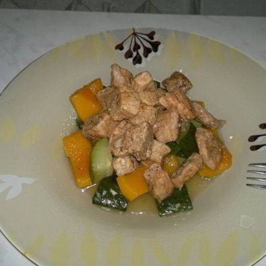 Рецепт рагу из цукини и тыквы с свиной корейкой