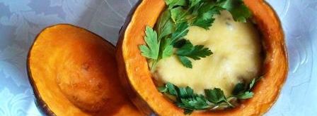 запеченная тыква, фаршированная овощным рагу с грибами и сыром. Шаг 7