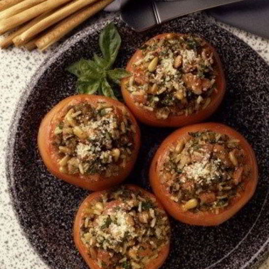 Рецепт итальянских, фаршированных ризотто помидоры с шафраном и базиликом