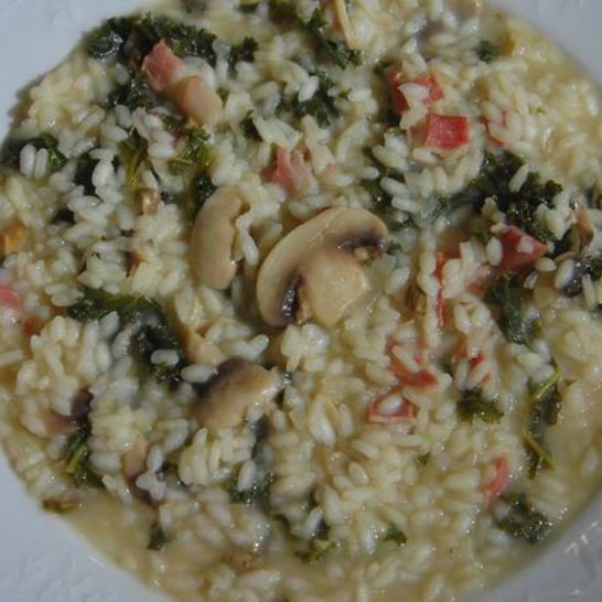 Рецепт ризотто с грибами, капустой кале и беконом