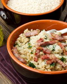 Ризотто с копченым беконом и шампиньонами