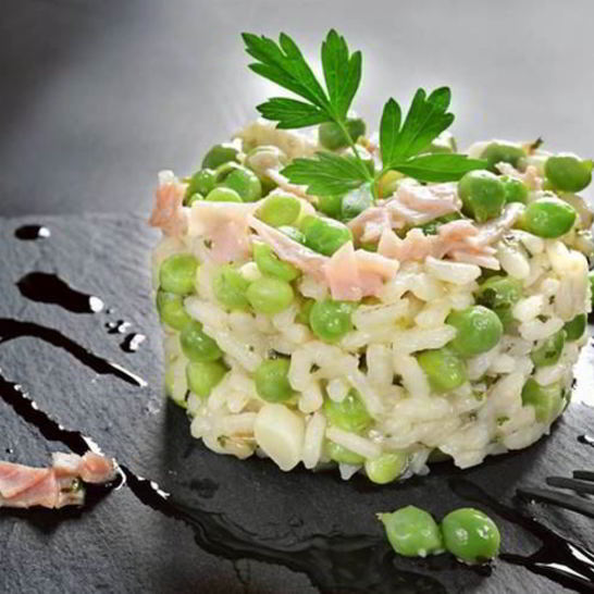 Рецепт ризотто с зеленым горошком и ветчиной