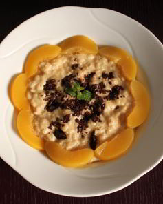 Ванильное ризотто с персиками и шоколадом