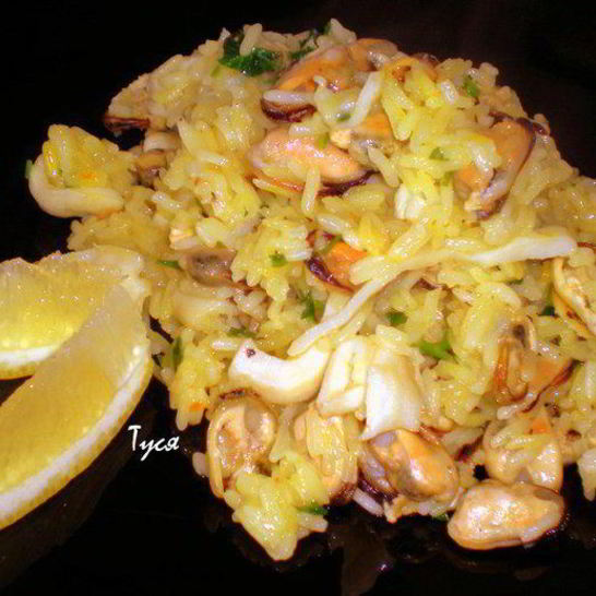 Рецепт желтого ризотто с морепродуктами