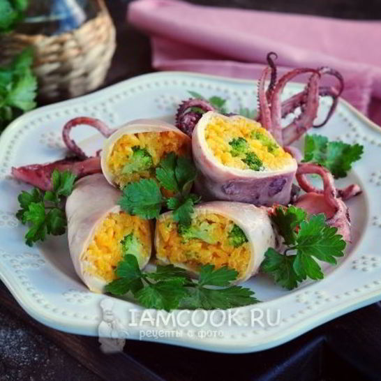 Рецепт кальмаров, фаршированных рисом и овощами