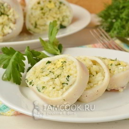 Рецепт кальмаров фаршированных рисом и яйцом