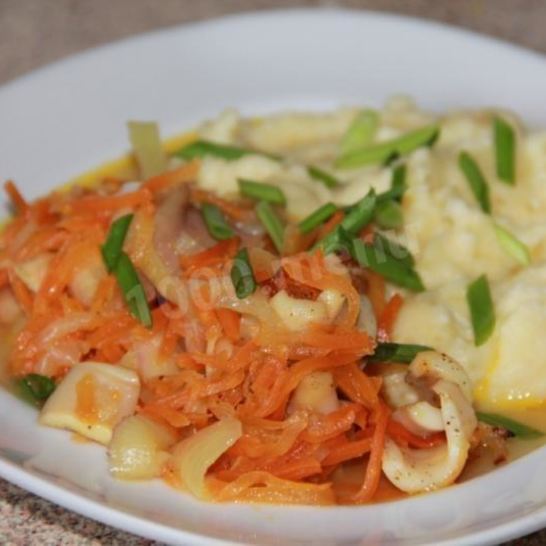 Рецепт кальмаров с овощами в банке