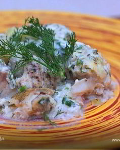 Судак со сметанным соусом и брюссельской капустой