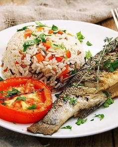 Запеченный сибас со смесью 4 риса