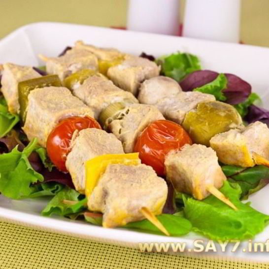 Рецепт шашлычков из свинины с овощами и грибами