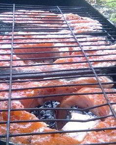 Шашлык из красной рыбы на решетке