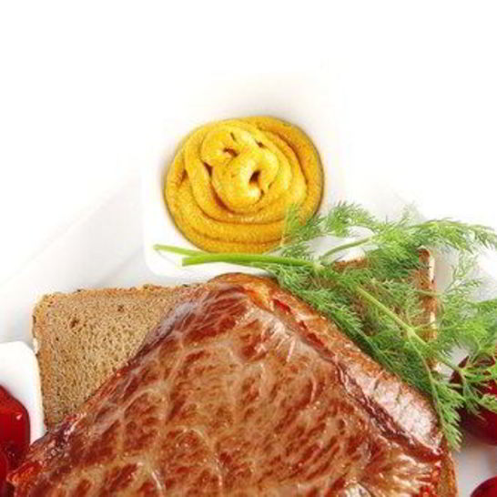 Рецепт стейка из маринованной пашины на хлебе с вялеными томатами и чесноком