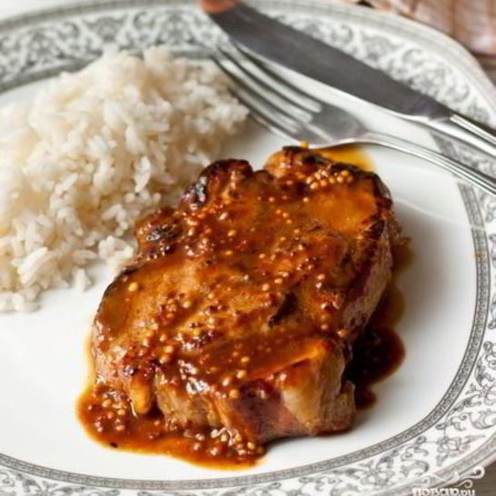 Рецепт стейка из свинины с апельсиново-горчичным соусом